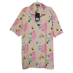 NEW Bad Birdie Mojito Golf Polo Shirt Mens Size XL Pink Floral UPF 50+ Casual
